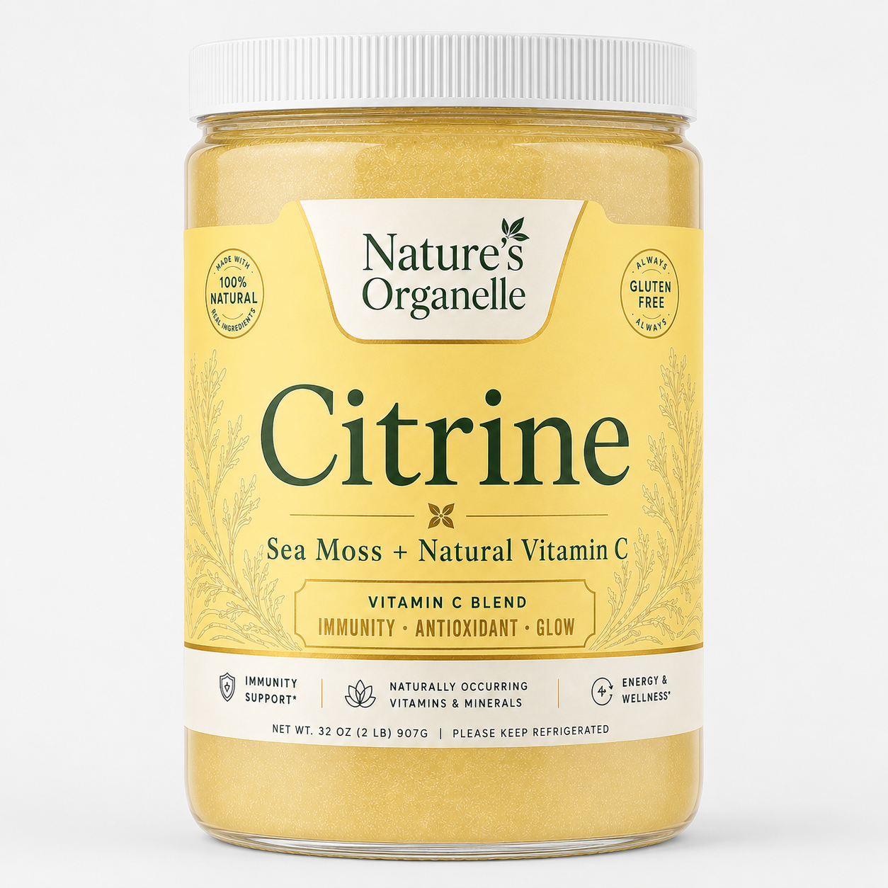 Citrine Sea Moss with Natural Vitamin C 32oz wide mouth jar mockup