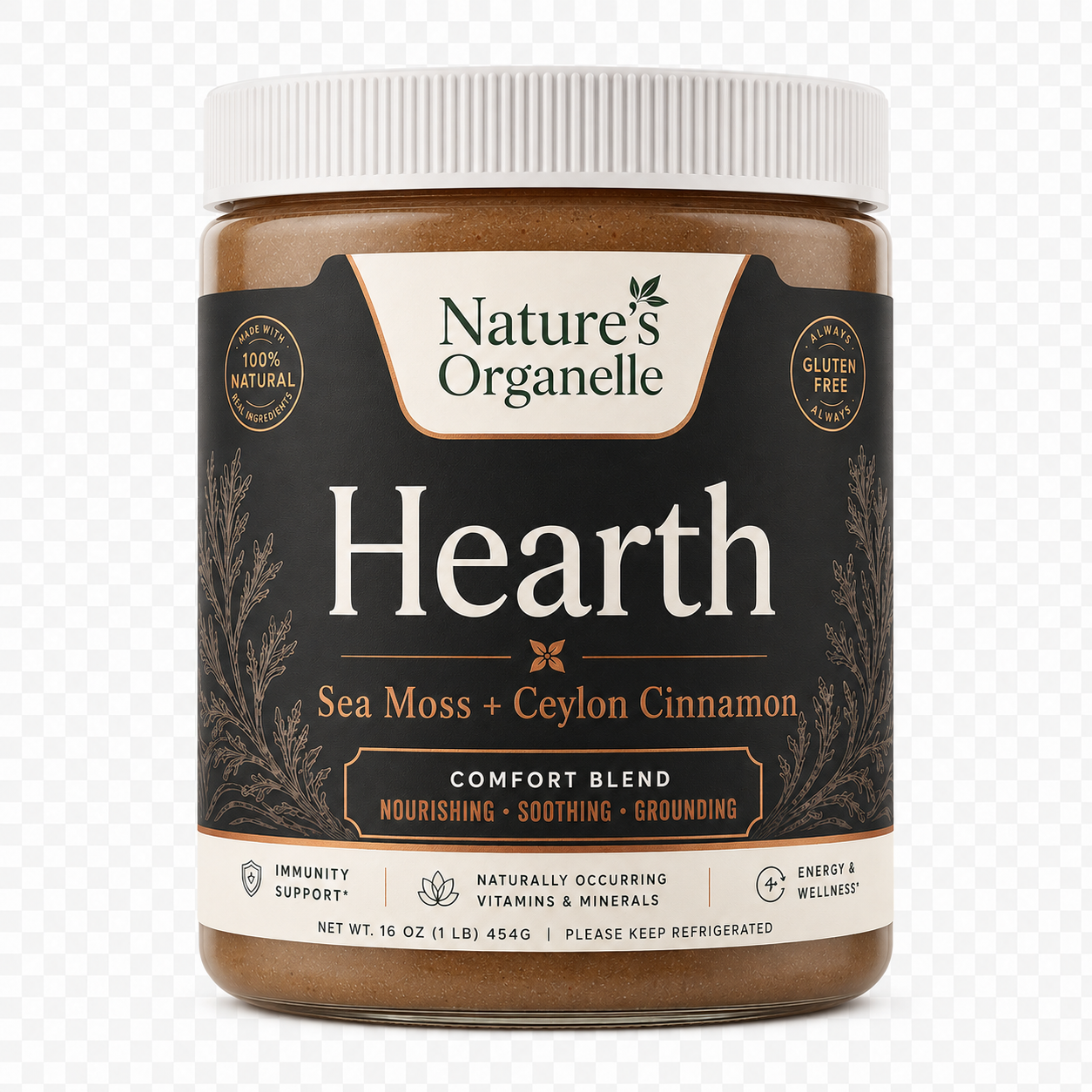 Hearth Sea Moss with Ceylon Cinnamon 32oz wide mouth jar mockup