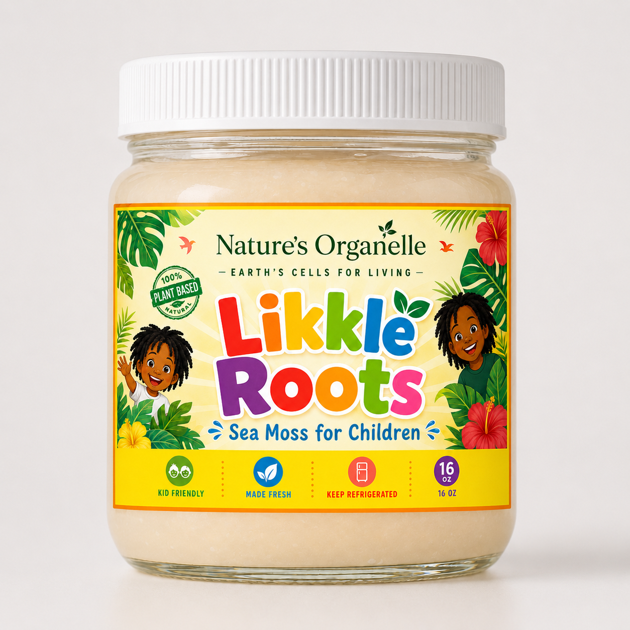 Likkle Roots — Sea Moss for Children 32oz wide mouth jar mockup with cream gel